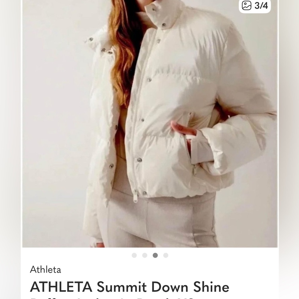 Athleta Women's IVORY shine Summit Down Puffer Jacket. Sz small.